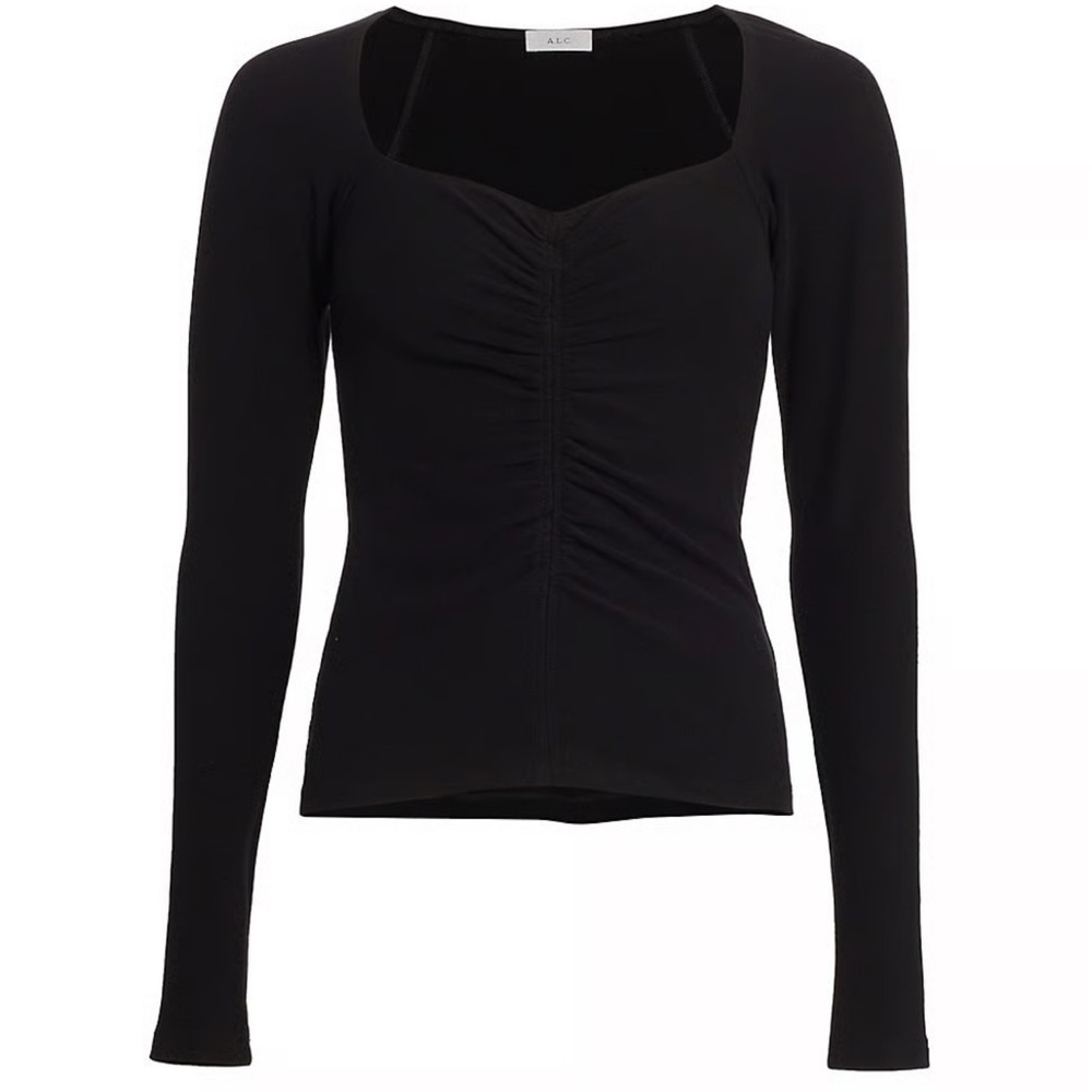 A.L.C. Black Ruched Long Sleeve Top